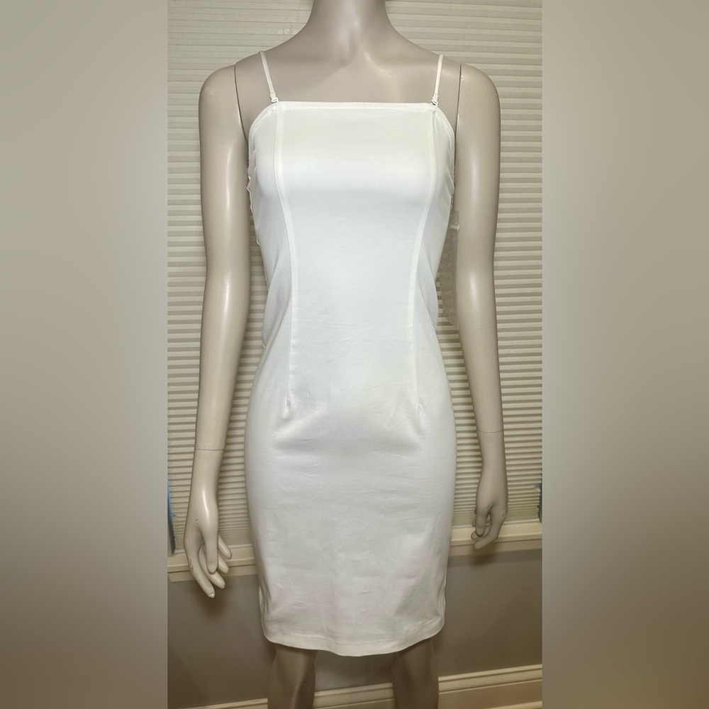 Benetton Of Italy White Strapless Cotton Stretch Dress Removable Straps Size XS